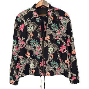 Banana Republic XS Floral Print Fully Lined Zip-Up Bomber Jacket Navy Floral